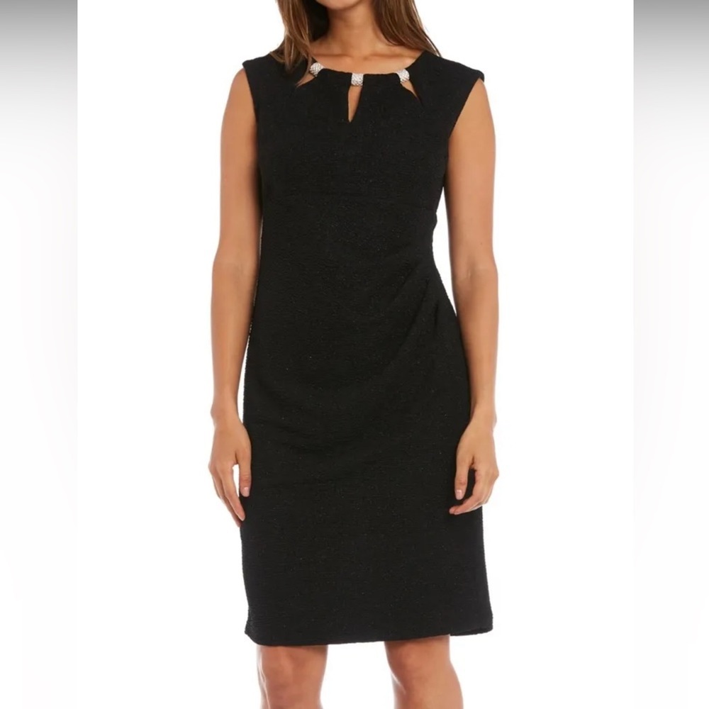 Women’s Formal Cocktail Dress 16 R&M Black Sparkle Glitter Sheath Gown